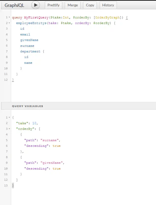 The query window after adding variables
